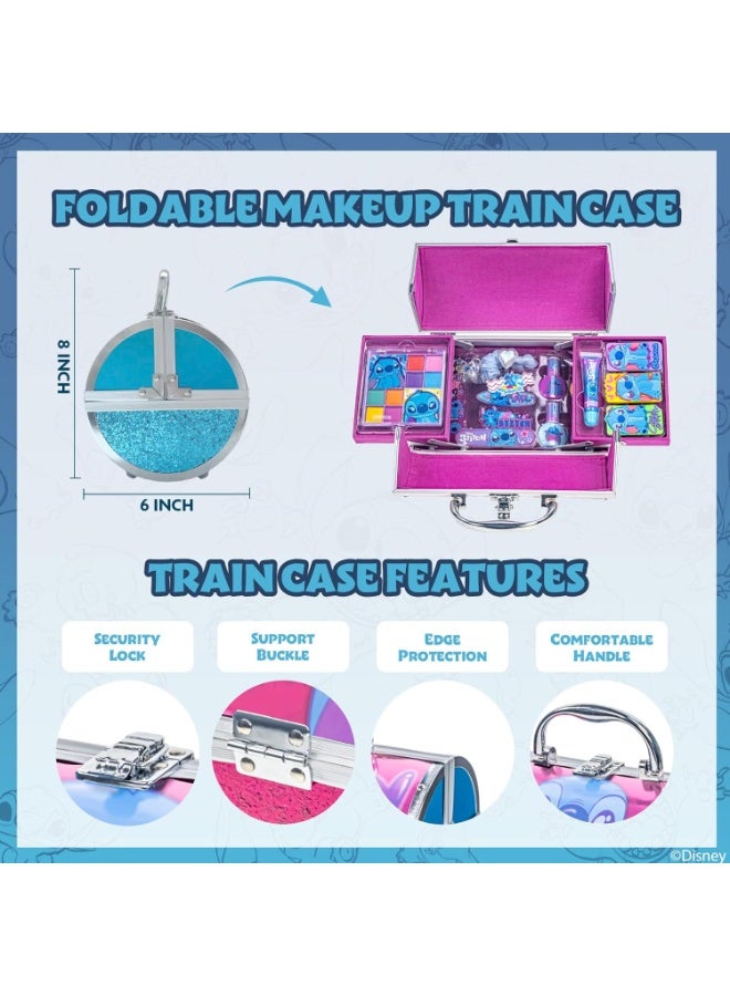 Stitch by Townley Girl Cosmetic Makeup Train Case Set Includes Lip Gloss, Shadows, Brushes, Nail Polishes, Hair Clips, Tattoos, Accessories & More! for Girls Ages 3+ Perfect for Parties, Sleepovers - Image 3